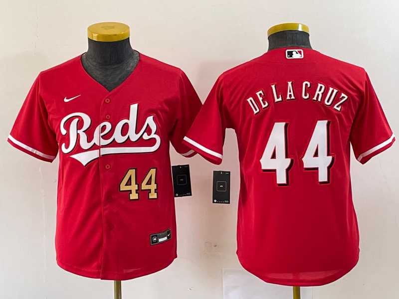 Youth Cincinnati Reds #44 Elly De La Cruz Number Red Cool Base Stitched Baseball Jersey1->mlb youth jerseys->MLB Jersey